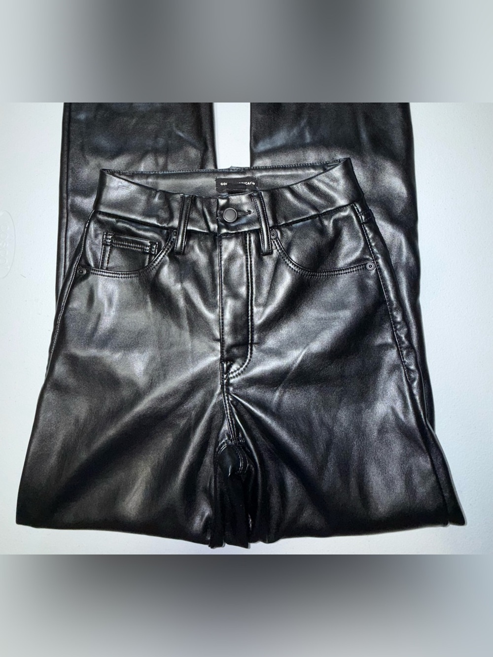 Good American Better Than Leather Good Legs Pants Black Size 00/24 Faux Leather - Picture 11 of 13